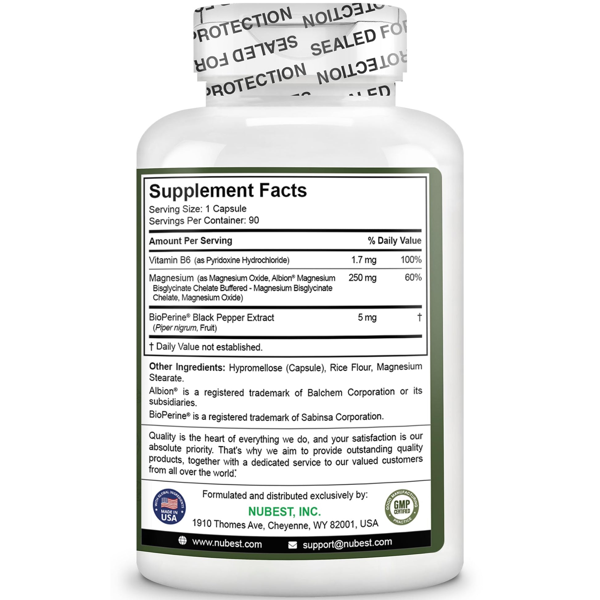 Magnesium Glycinate Chelate Complex with Albion Magnesium Bisglycinate Chelate, Vitamin B6 & BioPerine for Bone, Muscle, Natural Sleep, Nerve Function, Brain Booster | 3 Months Supply - dailyvitalstore