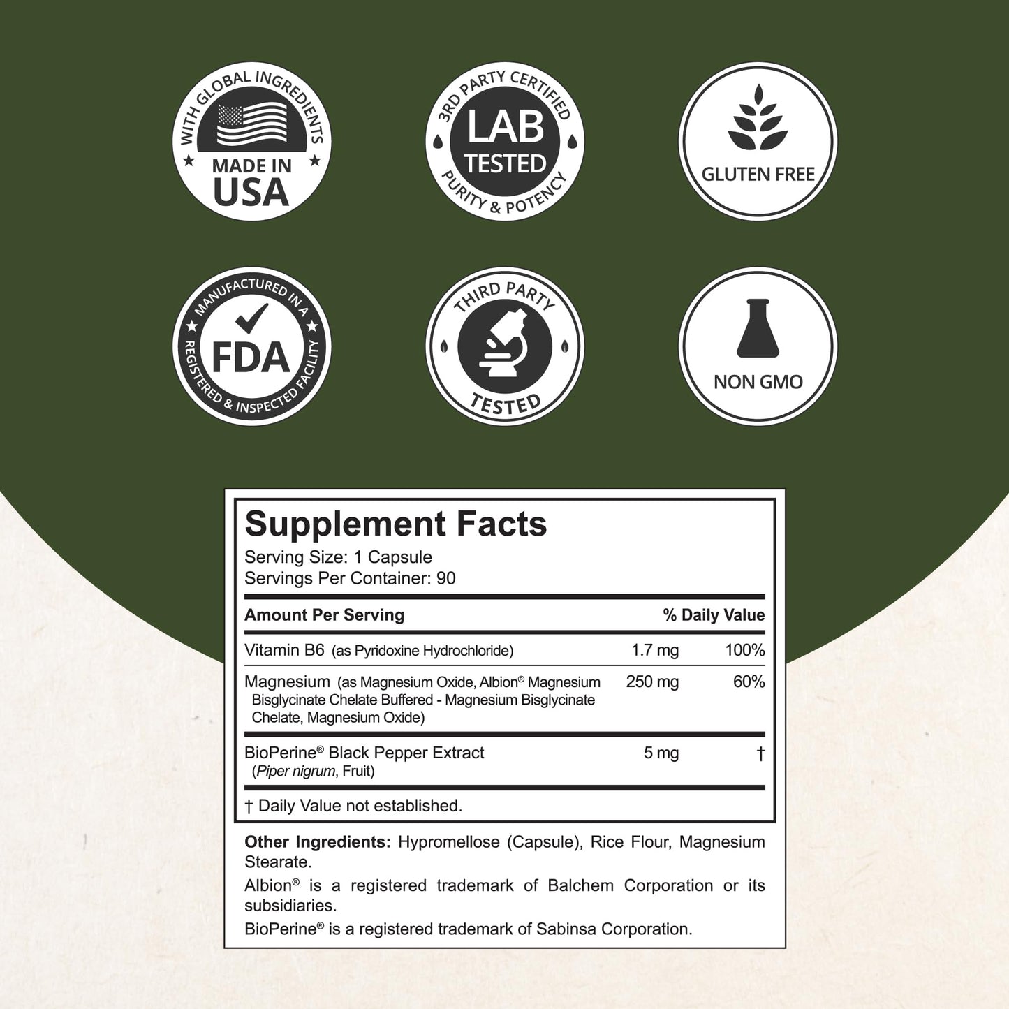 Magnesium Glycinate Chelate Complex with Albion Magnesium Bisglycinate Chelate, Vitamin B6 & BioPerine for Bone, Muscle, Natural Sleep, Nerve Function, Brain Booster | 3 Months Supply - dailyvitalstore