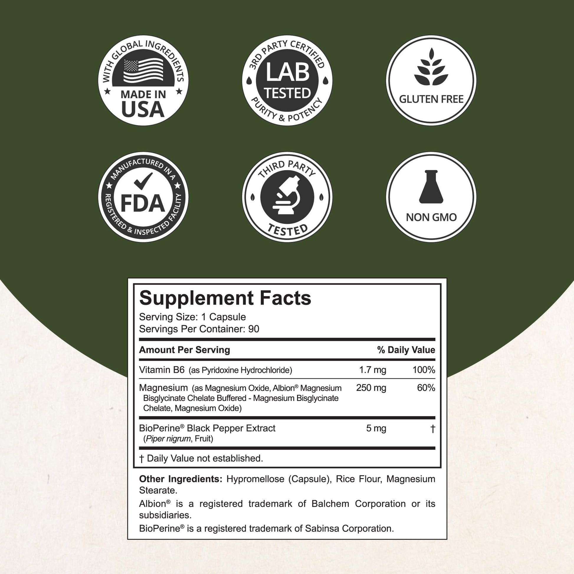 Magnesium Glycinate Chelate Complex with Albion Magnesium Bisglycinate Chelate, Vitamin B6 & BioPerine for Bone, Muscle, Natural Sleep, Nerve Function, Brain Booster | 3 Months Supply - dailyvitalstore
