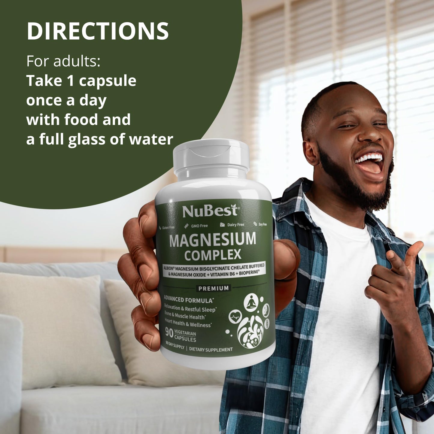 Magnesium Glycinate Chelate Complex with Albion Magnesium Bisglycinate Chelate, Vitamin B6 & BioPerine for Bone, Muscle, Natural Sleep, Nerve Function, Brain Booster | 3 Months Supply - dailyvitalstore