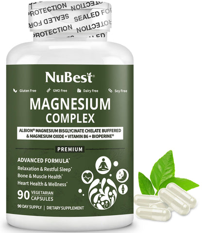 Magnesium Glycinate Chelate Complex with Albion Magnesium Bisglycinate Chelate, Vitamin B6 & BioPerine for Bone, Muscle, Natural Sleep, Nerve Function, Brain Booster | 3 Months Supply - dailyvitalstore