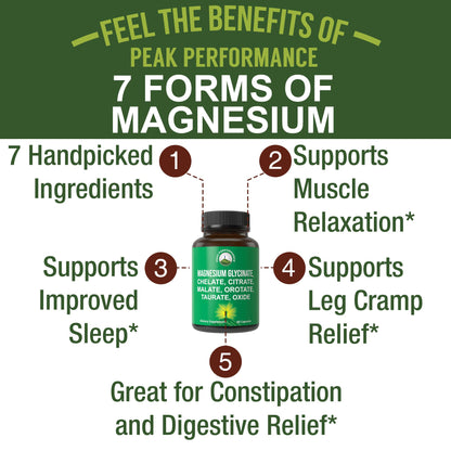 Magnesium Glycinate + Citrate + Malate + Chelate + Orotate + Taurate + Oxide. 7 Forms of Magnesium Complex. 500mg Supplement Capsules for Women & Men. 2 Pills for Sleep, Leg Cramps, Muscles - dailyvitalstore