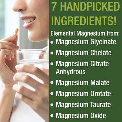Magnesium Glycinate + Citrate + Malate + Chelate + Orotate + Taurate + Oxide. 7 Forms of Magnesium Complex. 500mg Supplement Capsules for Women & Men. 2 Pills for Sleep, Leg Cramps, Muscles - dailyvitalstore