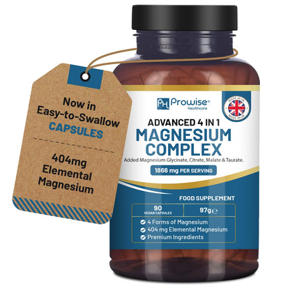 Magnesium Glycinate Complex 4 in 1-1866mg per Serving | Precise 404mg Elemental Magnesium dose | Added Magnesium Glycinate, Citrate, Malate & Taurate | 90 Vegan Capsules - by Prowise - dailyvitalstore