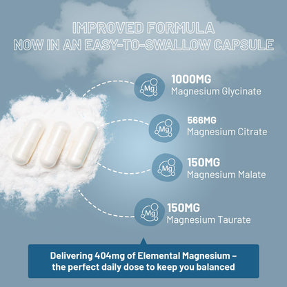 Magnesium Glycinate Complex 4 in 1-1866mg per Serving | Precise 404mg Elemental Magnesium dose | Added Magnesium Glycinate, Citrate, Malate & Taurate | 90 Vegan Capsules - by Prowise - dailyvitalstore