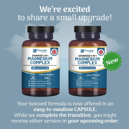 Magnesium Glycinate Complex 4 in 1-1866mg per Serving | Precise 404mg Elemental Magnesium dose | Added Magnesium Glycinate, Citrate, Malate & Taurate | 90 Vegan Capsules - by Prowise - dailyvitalstore