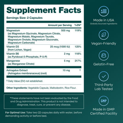 Magnesium Glycinate Complex (7-in-1) 500mg with D3 & B6 P5P - Multi-Form Blend with Glycinate, Citrate, Malate, Taurate, Gluconate, Carbonate, & Orotate - dailyvitalstore