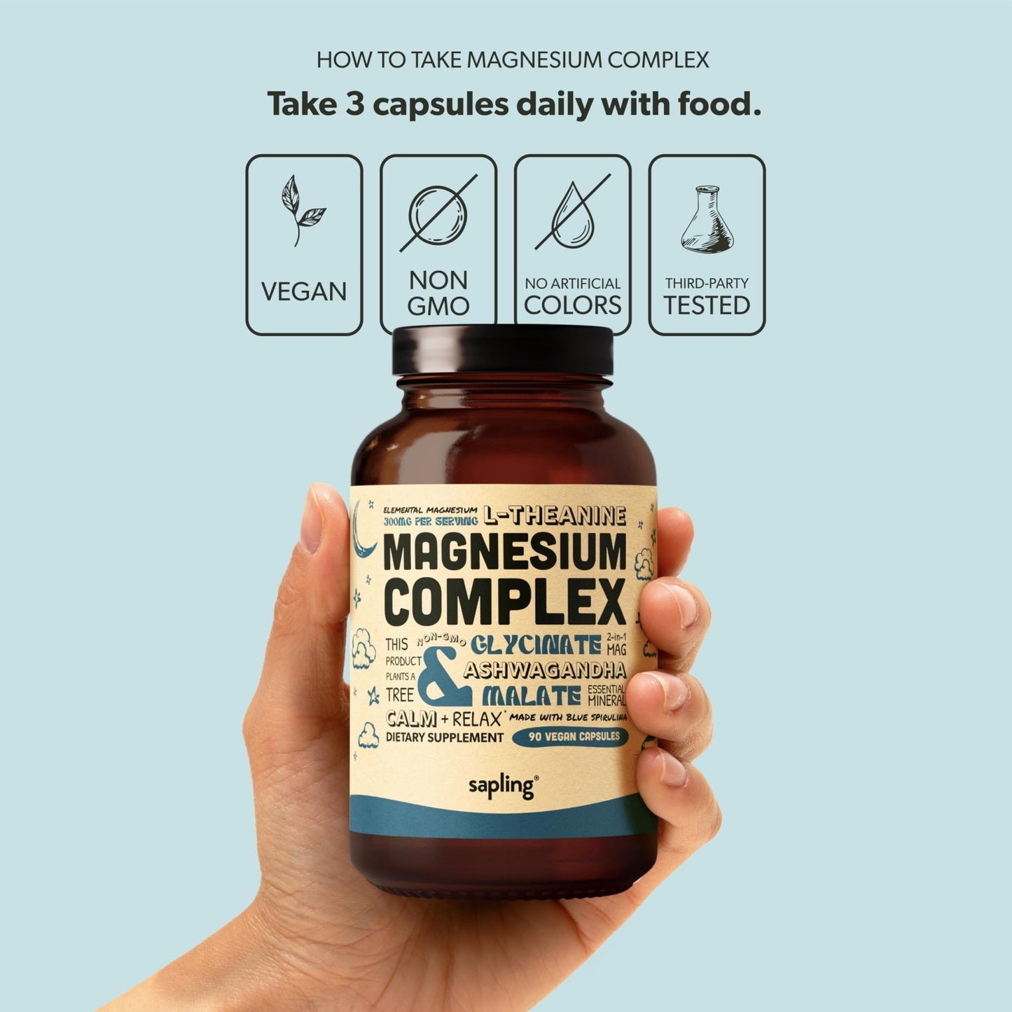 Magnesium Glycinate Complex Supplement - Chelated Magnesium Glycinate with Malate, Organic Ashwagandha, L-theanine & Blue Spirulina - High Absorption, Vegan, Non-GMO, 300mg, 90 Veggie Caps - dailyvitalstore