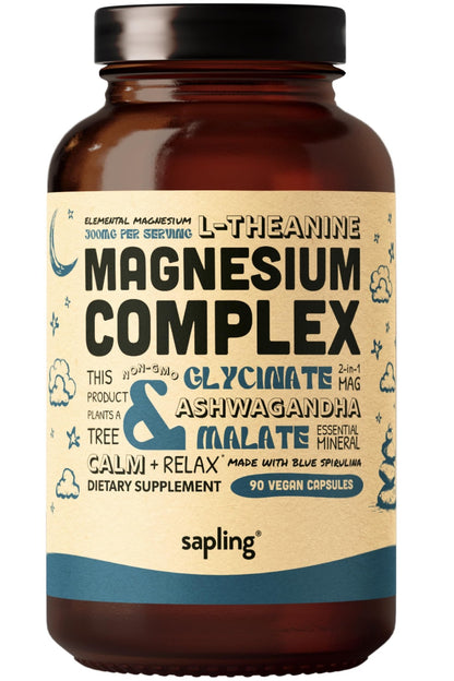 Magnesium Glycinate Complex Supplement - Chelated Magnesium Glycinate with Malate, Organic Ashwagandha, L-theanine & Blue Spirulina - High Absorption, Vegan, Non-GMO, 300mg, 90 Veggie Caps - dailyvitalstore