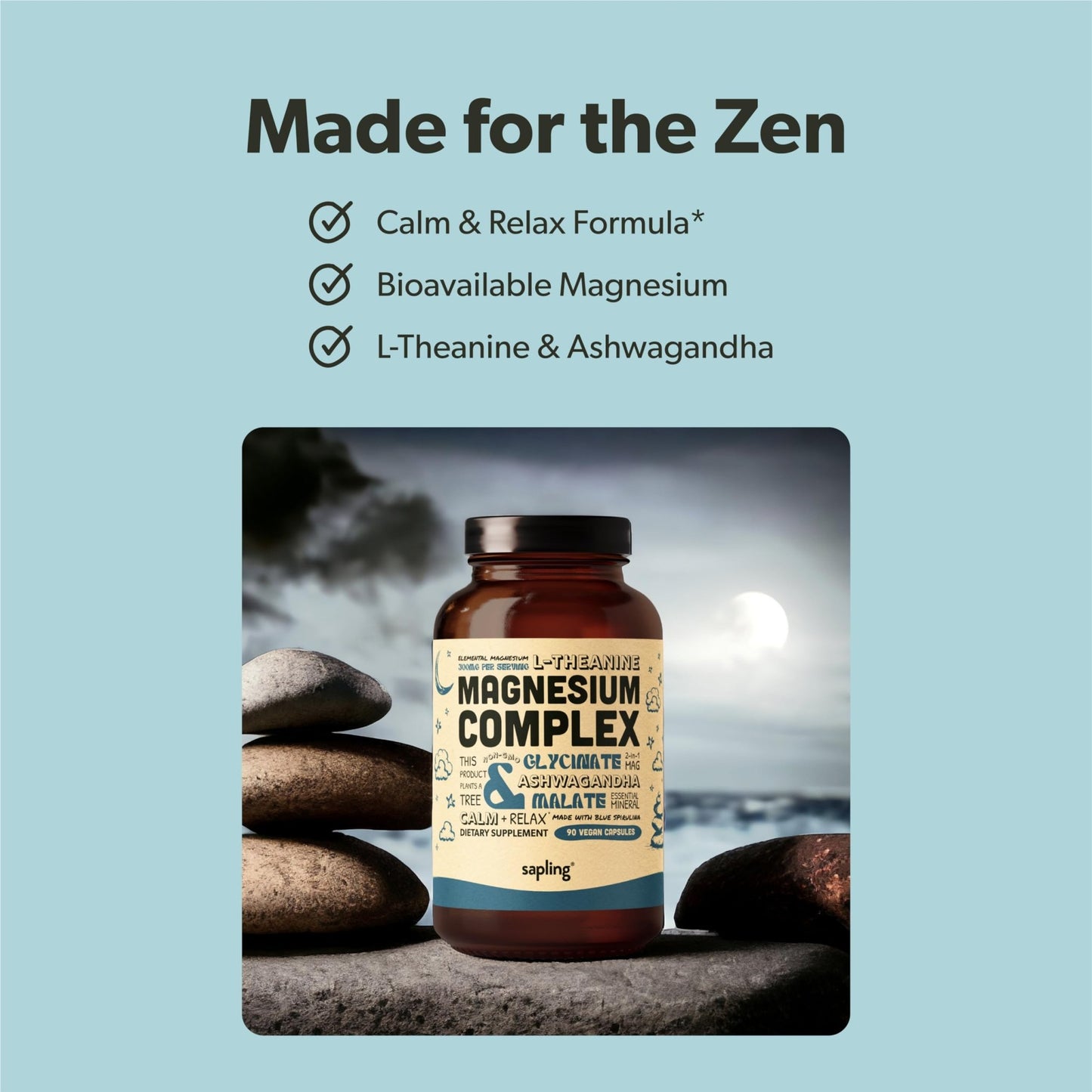 Magnesium Glycinate Complex Supplement - Chelated Magnesium Glycinate with Malate, Organic Ashwagandha, L-theanine & Blue Spirulina - High Absorption, Vegan, Non-GMO, 300mg, 90 Veggie Caps - dailyvitalstore