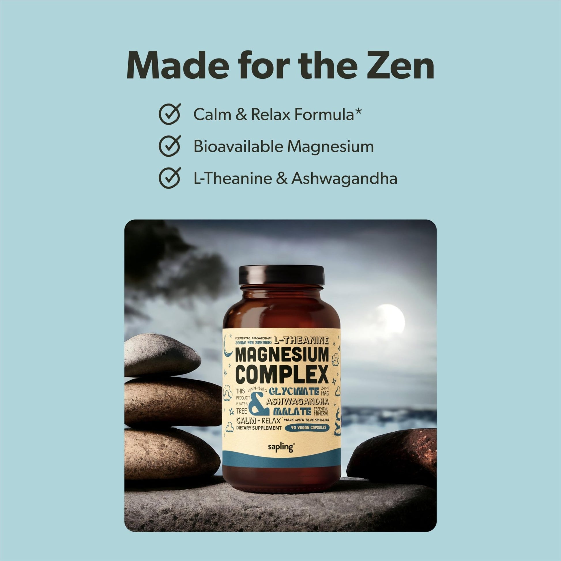 Magnesium Glycinate Complex Supplement - Chelated Magnesium Glycinate with Malate, Organic Ashwagandha, L-theanine & Blue Spirulina - High Absorption, Vegan, Non-GMO, 300mg, 90 Veggie Caps - dailyvitalstore