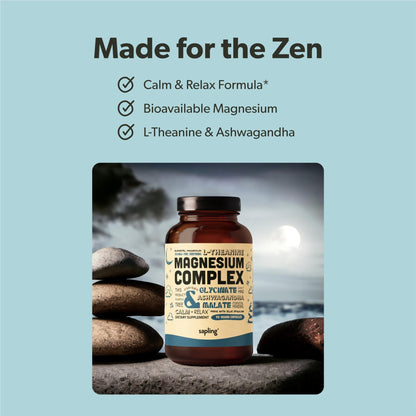 Magnesium Glycinate Complex Supplement - Chelated Magnesium Glycinate with Malate, Organic Ashwagandha, L-theanine & Blue Spirulina - High Absorption, Vegan, Non-GMO, 300mg, 90 Veggie Caps - dailyvitalstore
