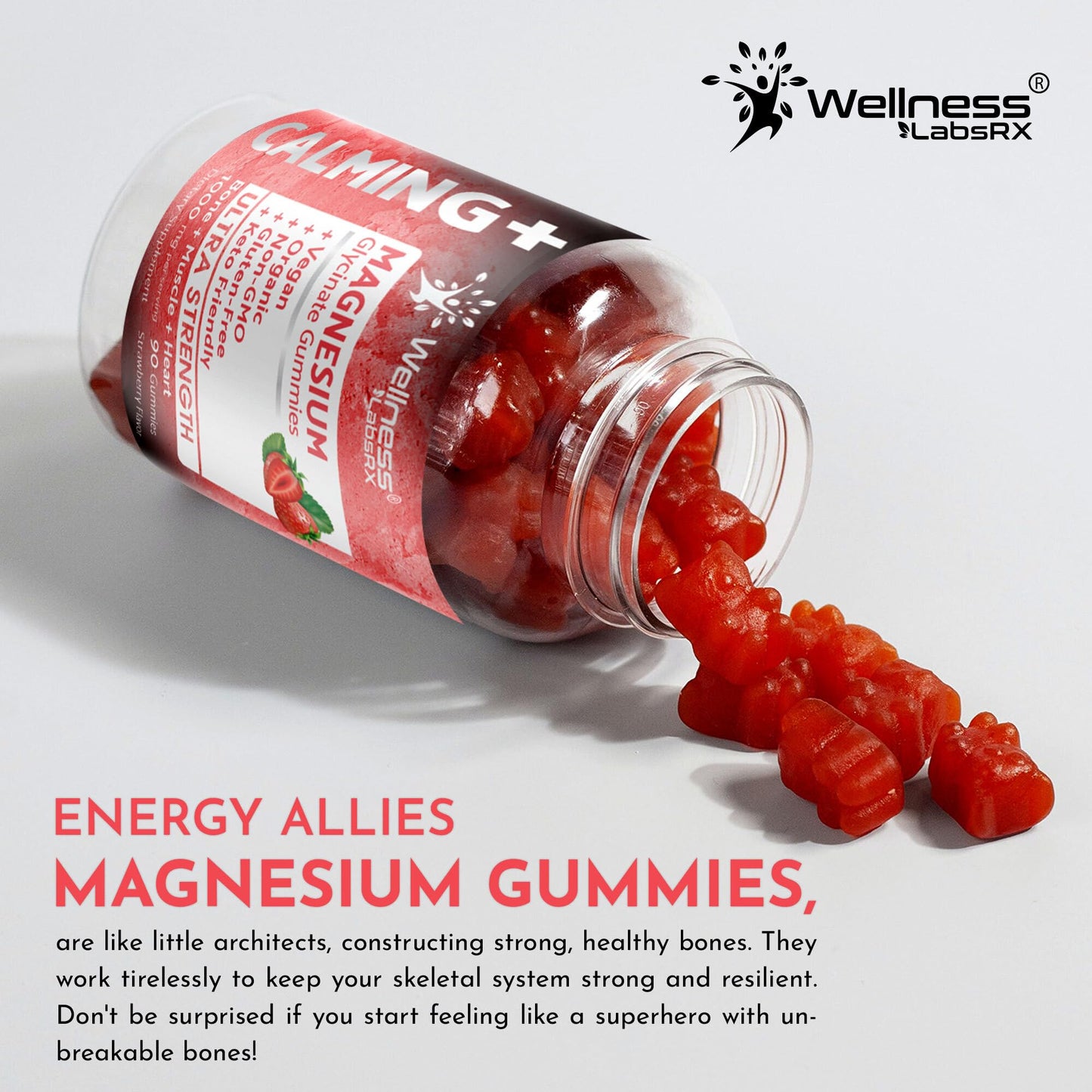 Magnesium Glycinate Gummies, 1000 mg - Magnesium Supplement to Support Relaxation, Heart Health - Chewable Calm Magnesio Gummies for Adults, Glicinato De Magnesio - Strawberry Flavor - dailyvitalstore