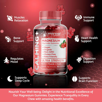 Magnesium Glycinate Gummies, 1000 mg - Magnesium Supplement to Support Relaxation, Heart Health - Chewable Calm Magnesio Gummies for Adults, Glicinato De Magnesio - Strawberry Flavor - dailyvitalstore