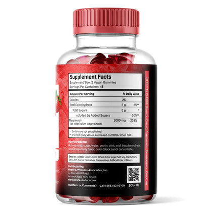 Magnesium Glycinate Gummies, 1000 mg - Magnesium Supplement to Support Relaxation, Heart Health - Chewable Calm Magnesio Gummies for Adults, Glicinato De Magnesio - Strawberry Flavor - dailyvitalstore