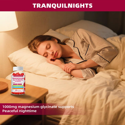 Magnesium Glycinate Gummies 1000mg - Sugar Free Magnesium Potassium Supplement for Relaxation, Calm, Stress Relief, and Sleep Support for Adults & Kids - 60 Raspberry Gummies - dailyvitalstore