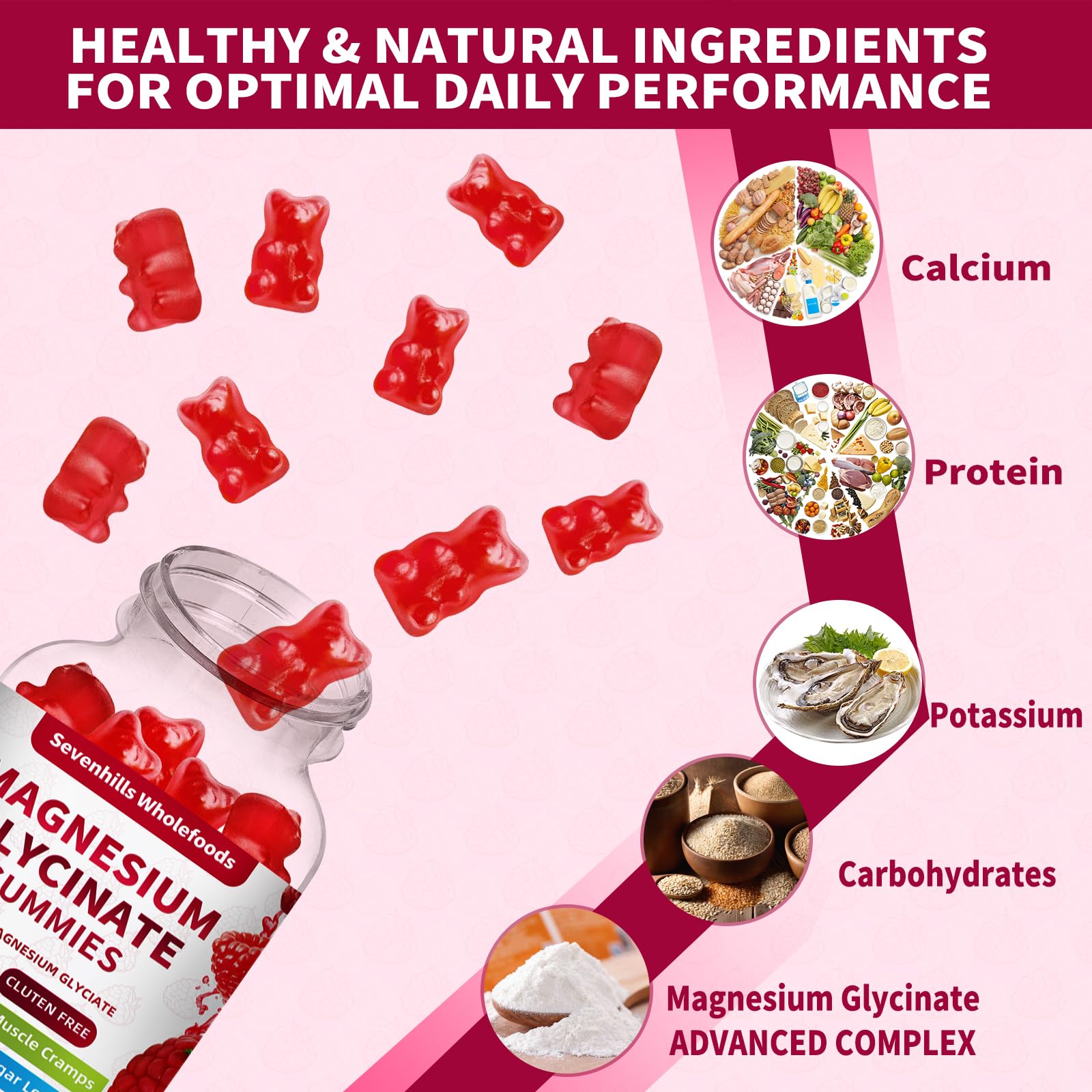 Magnesium Glycinate Gummies 1000mg - Sugar Free Magnesium Potassium Supplement for Relaxation, Calm, Stress Relief, and Sleep Support for Adults & Kids - 60 Raspberry Gummies - dailyvitalstore