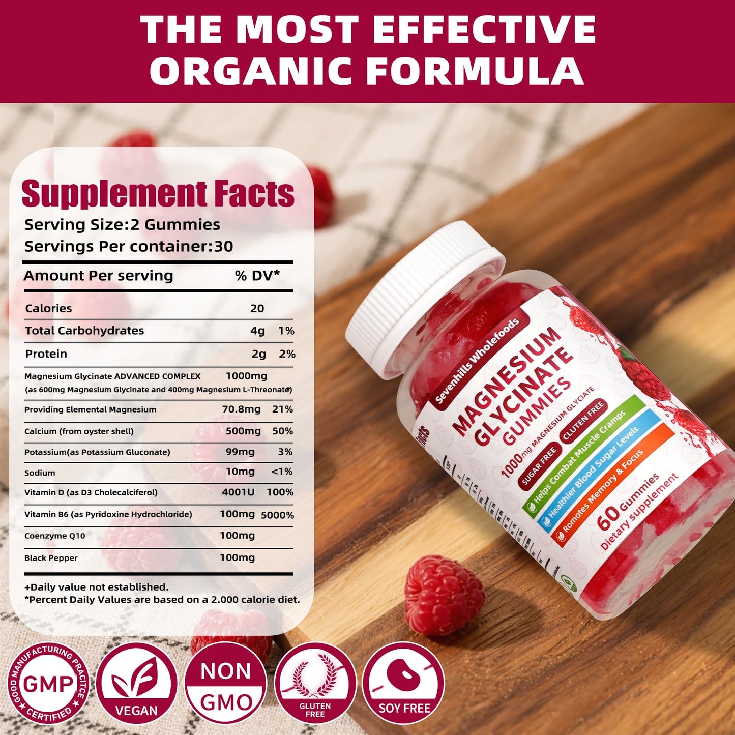 Magnesium Glycinate Gummies 1000mg - Sugar Free Magnesium Potassium Supplement for Relaxation, Calm, Stress Relief, and Sleep Support for Adults & Kids - 60 Raspberry Gummies - dailyvitalstore