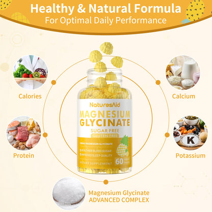Magnesium Glycinate Gummies 1000mg - Sugar Free Magnesium Potassium Supplement with Vitamin D, B6, CoQ10 for Calm Mood & Sleep Support - 60 Pineapple Gummies -1 Pack - dailyvitalstore