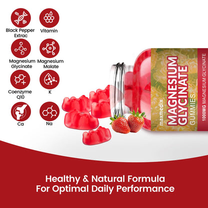 Magnesium Glycinate Gummies 1000mg, Sugar Free Magnesium Potassium Supplements Chewable for Adults with L-Threonate for Sleep, Body Support and Relaxation,90 Strawberry Gummies - dailyvitalstore