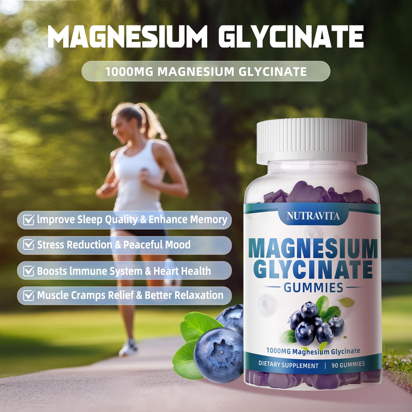 Magnesium Glycinate Gummies 1000mg with Magnesium L-Threonate,Chelated Magnesium Potassium Complex Supplement with VitD, B6, CoQ10, Calcium,Supports for Memory - dailyvitalstore