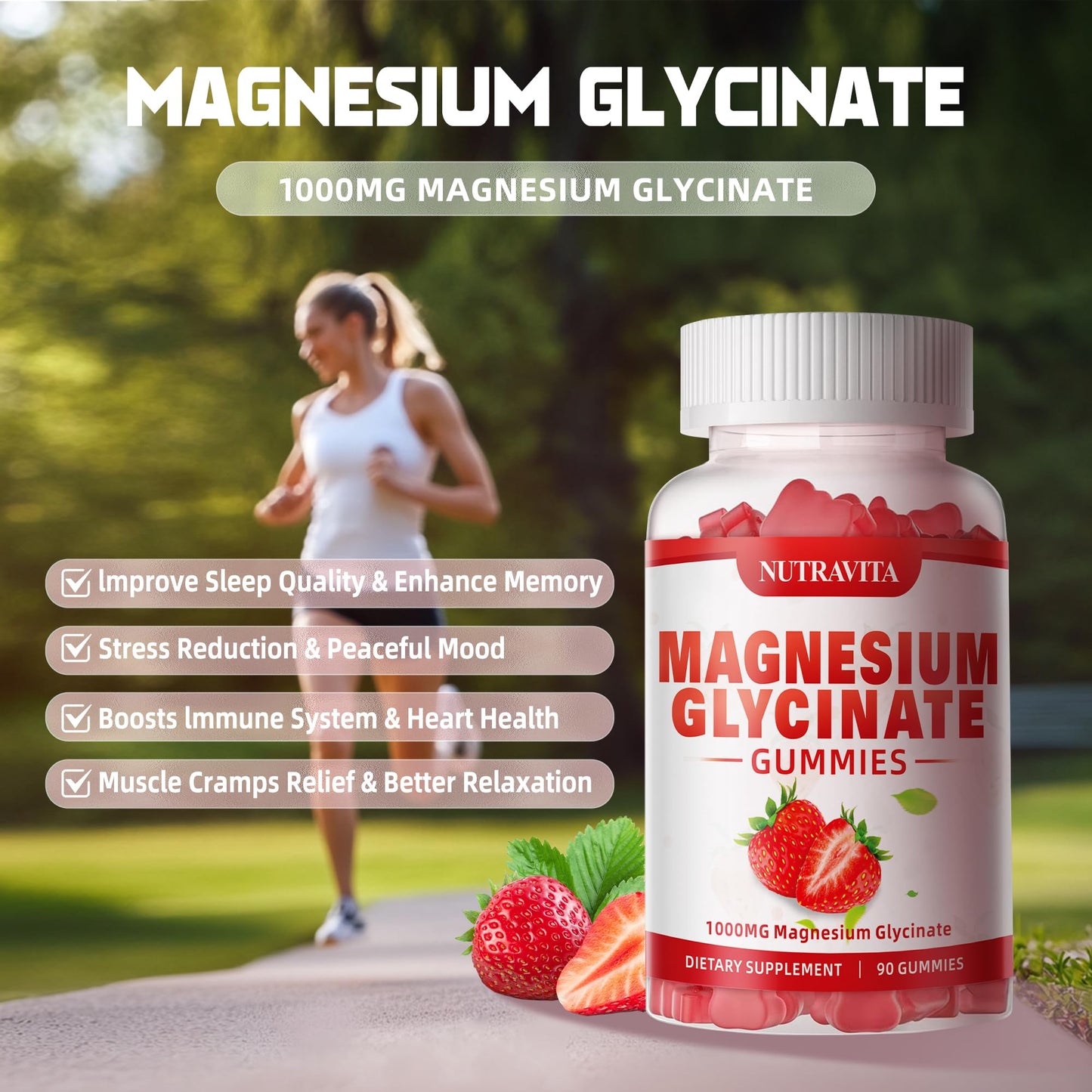 Magnesium Glycinate Gummies 1000mg with Magnesium L-Threonate,Chelated Magnesium Potassium Complex Supplement with VitD, B6, CoQ10, Calcium,Supports for Memory - dailyvitalstore