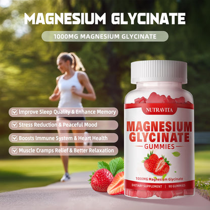Magnesium Glycinate Gummies 1000mg with Magnesium L-Threonate,Chelated Magnesium Potassium Complex Supplement with VitD, B6, CoQ10, Calcium,Supports for Memory - dailyvitalstore