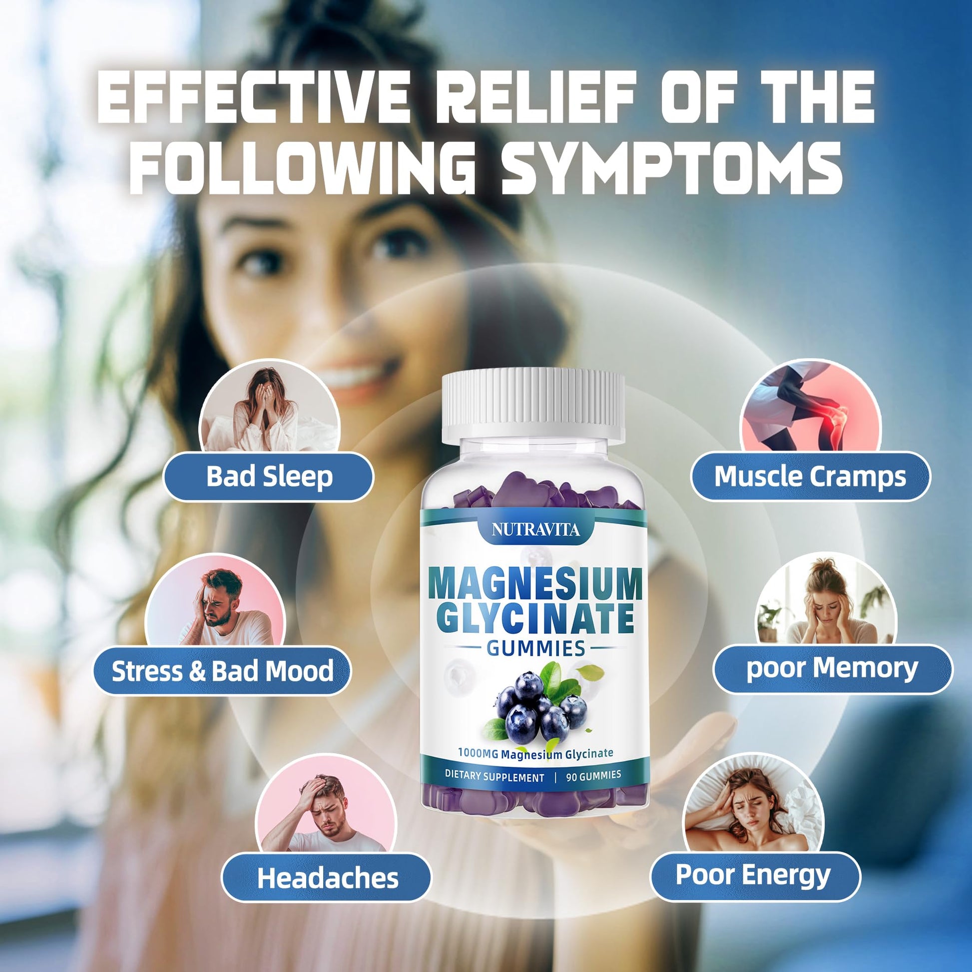 Magnesium Glycinate Gummies 1000mg with Magnesium L-Threonate,Chelated Magnesium Potassium Complex Supplement with VitD, B6, CoQ10, Calcium,Supports for Memory - dailyvitalstore