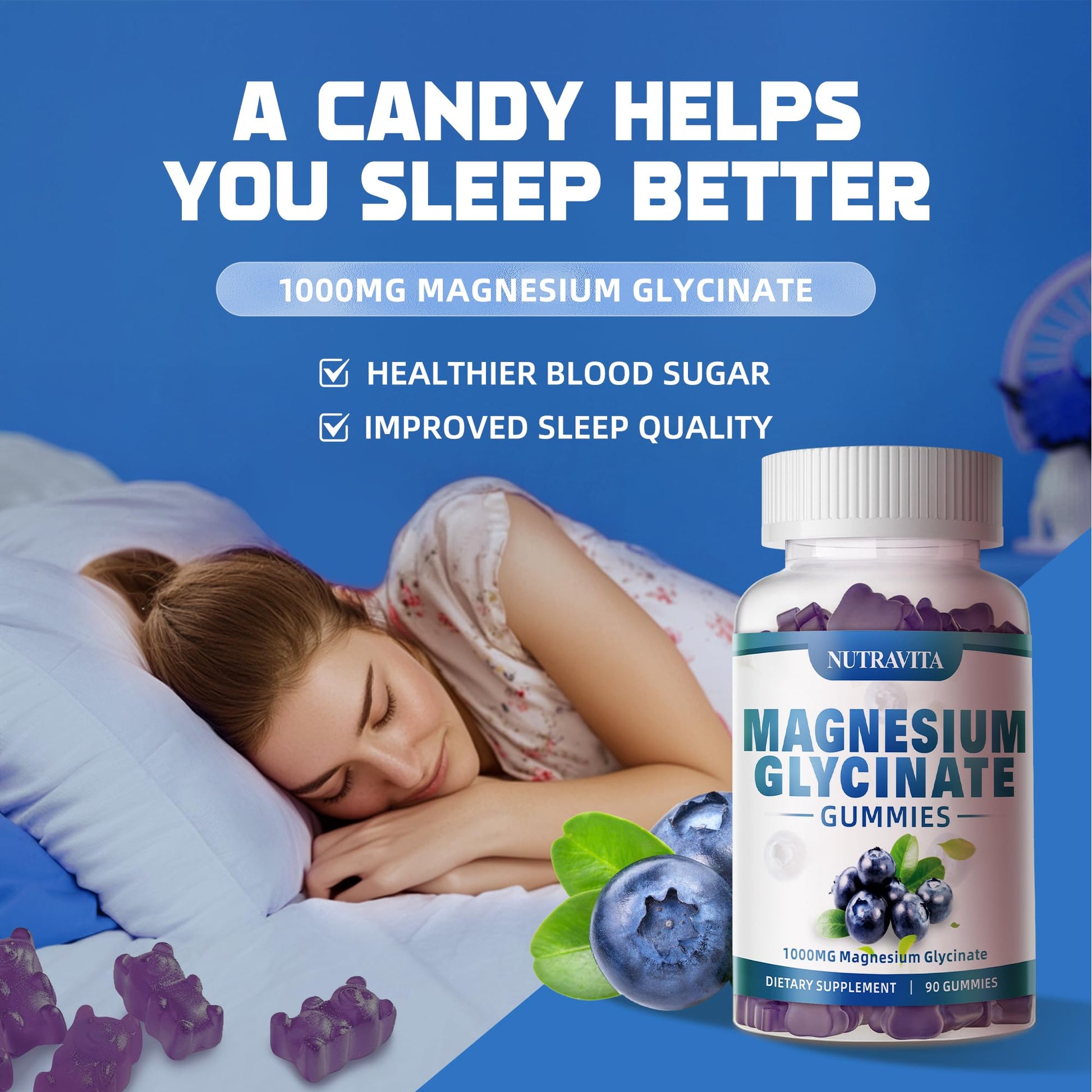 Magnesium Glycinate Gummies 1000mg with Magnesium L-Threonate,Chelated Magnesium Potassium Complex Supplement with VitD, B6, CoQ10, Calcium,Supports for Memory - dailyvitalstore