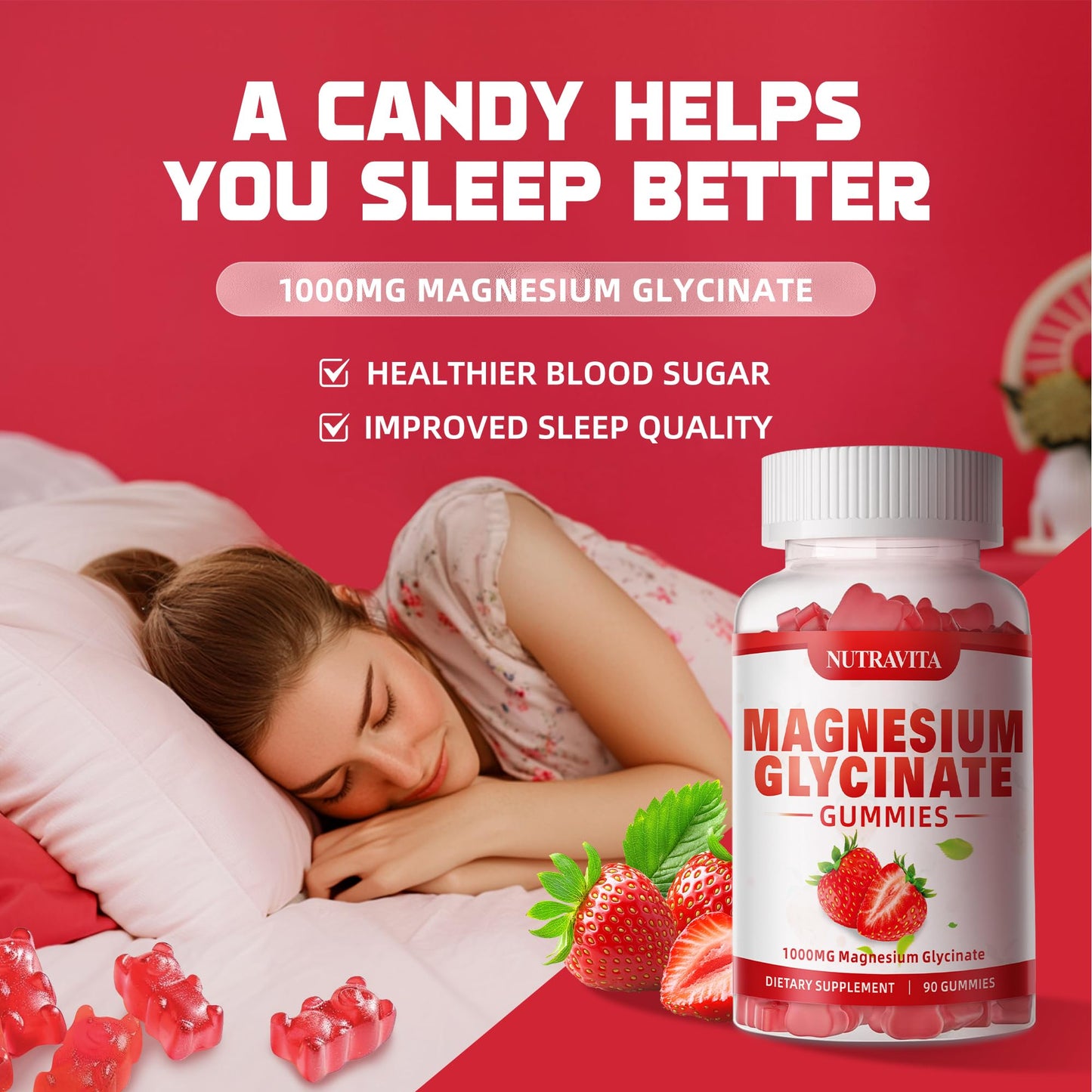 Magnesium Glycinate Gummies 1000mg with Magnesium L-Threonate,Chelated Magnesium Potassium Complex Supplement with VitD, B6, CoQ10, Calcium,Supports for Memory - dailyvitalstore