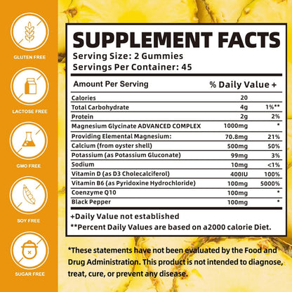 Magnesium Glycinate Gummies 1000mg with Magnesium L-Threonate,Chelated Magnesium Potassium Complex Supplement with VitD, B6, CoQ10, Calcium,Supports for Memory, Calm, - dailyvitalstore