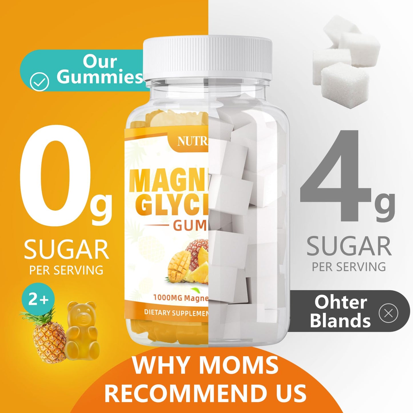 Magnesium Glycinate Gummies 1000mg with Magnesium L-Threonate,Chelated Magnesium Potassium Complex Supplement with VitD, B6, CoQ10, Calcium,Supports for Memory, Calm, - dailyvitalstore