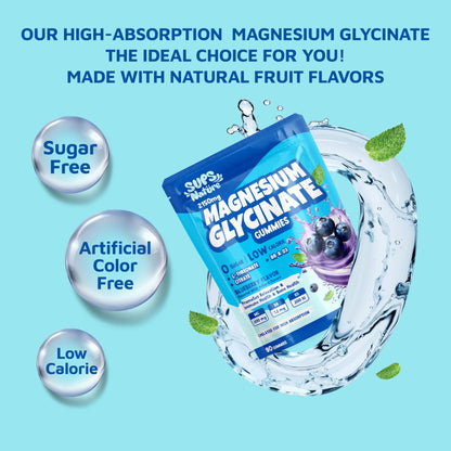 Magnesium Glycinate Gummies 2150 mg with Magnesium L-Threonate for Adults, Melatonin Free, High Absorption, Blueberry Flavor, 90 Count - dailyvitalstore