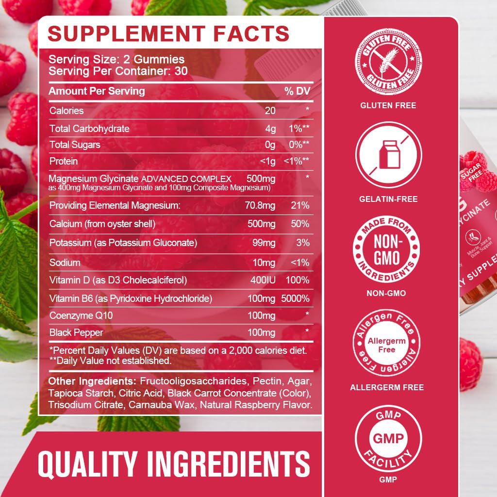 Magnesium Glycinate Gummies 400 mg with 100 mg Composite magnesium - Chelated Magnesium Potassium Supplement with Vitamin D, B6 Supports Calm, Sleep, Memory & Muscle - dailyvitalstore