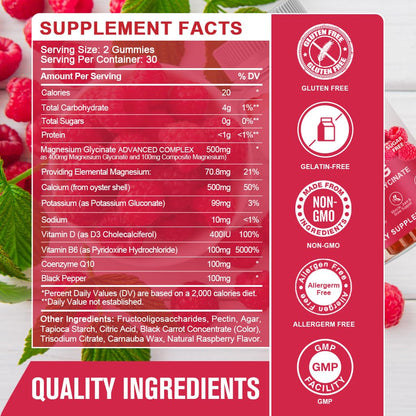 Magnesium Glycinate Gummies 400 mg with 100 mg Composite magnesium - Chelated Magnesium Potassium Supplement with Vitamin D, B6 Supports Calm, Sleep, Memory & Muscle - dailyvitalstore