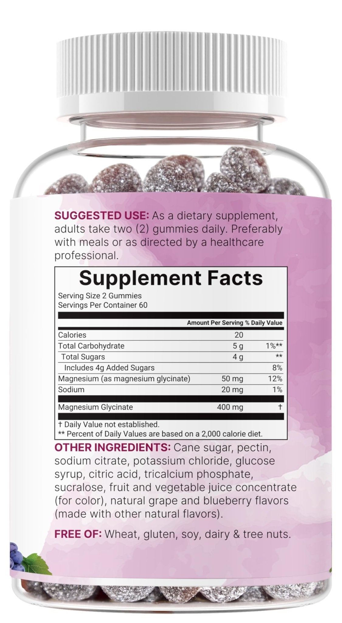 Magnesium Glycinate Gummies 400mg Per Serving, 120 Count | Natural Grape Blueberry Flavor | Potent Elemental Form + Chelated for High Absorption | Healthy Muscle, Bones, & Mood Support Supplement - dailyvitalstore