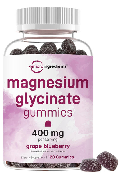 Magnesium Glycinate Gummies 400mg Per Serving, 120 Count | Natural Grape Blueberry Flavor | Potent Elemental Form + Chelated for High Absorption | Healthy Muscle, Bones, & Mood Support Supplement - dailyvitalstore