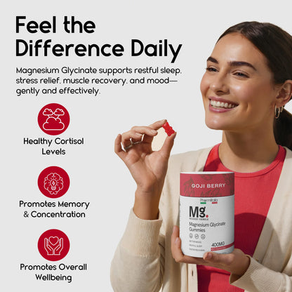 Magnesium Glycinate Gummies 400mg - Sleep Gummies for Kids & Adults - Magnesium Glycinate Chewable High Absorption for Muscle Recovery, Better Sleep & Relaxation (Gojiberry) - dailyvitalstore