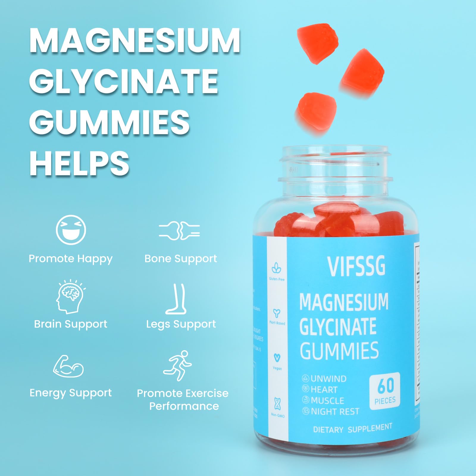 Magnesium Glycinate Gummies 400mg, Sugar Free Gummies with Magnesium L-Threonate 200mg - Magnesium Supplement Chewable Gummies for Women & Men Vegan, Organic Gummies 60 Count - dailyvitalstore