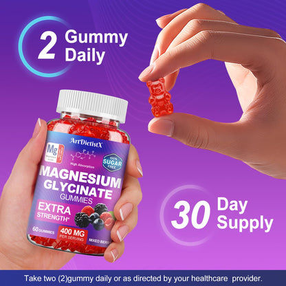 Magnesium Glycinate Gummies 400mg, Sugar Free Mаgnеsium Gummiеs for Adults with Magnesium Malate, Zinc, and Vitamin B6 for Sleep, Body Support and Relaxation, Non GMO, 60 Count-Multi-Flavor - dailyvitalstore
