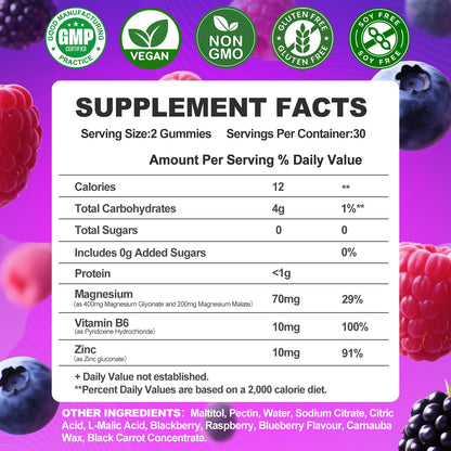 Magnesium Glycinate Gummies 400mg, Sugar Free Mаgnеsium Gummiеs for Adults with Magnesium Malate, Zinc, and Vitamin B6 for Sleep, Body Support and Relaxation, Non GMO, 60 Count-Multi-Flavor - dailyvitalstore
