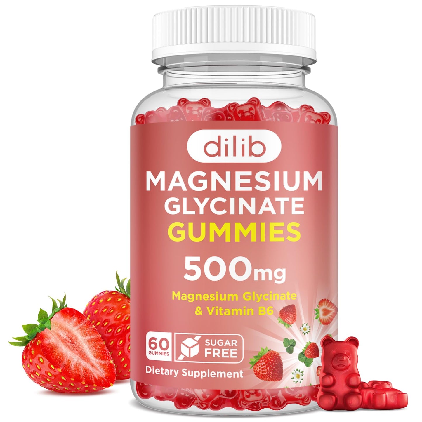 Magnesium Glycinate Gummies 500mg - Magnesium Supplement with Vitamin B6 for Adults & Magnesium for Kids - Calm Magnesium for Sleep, Mood, Muscle Support - Strawberry Flavor, 60 Gummies - dailyvitalstore