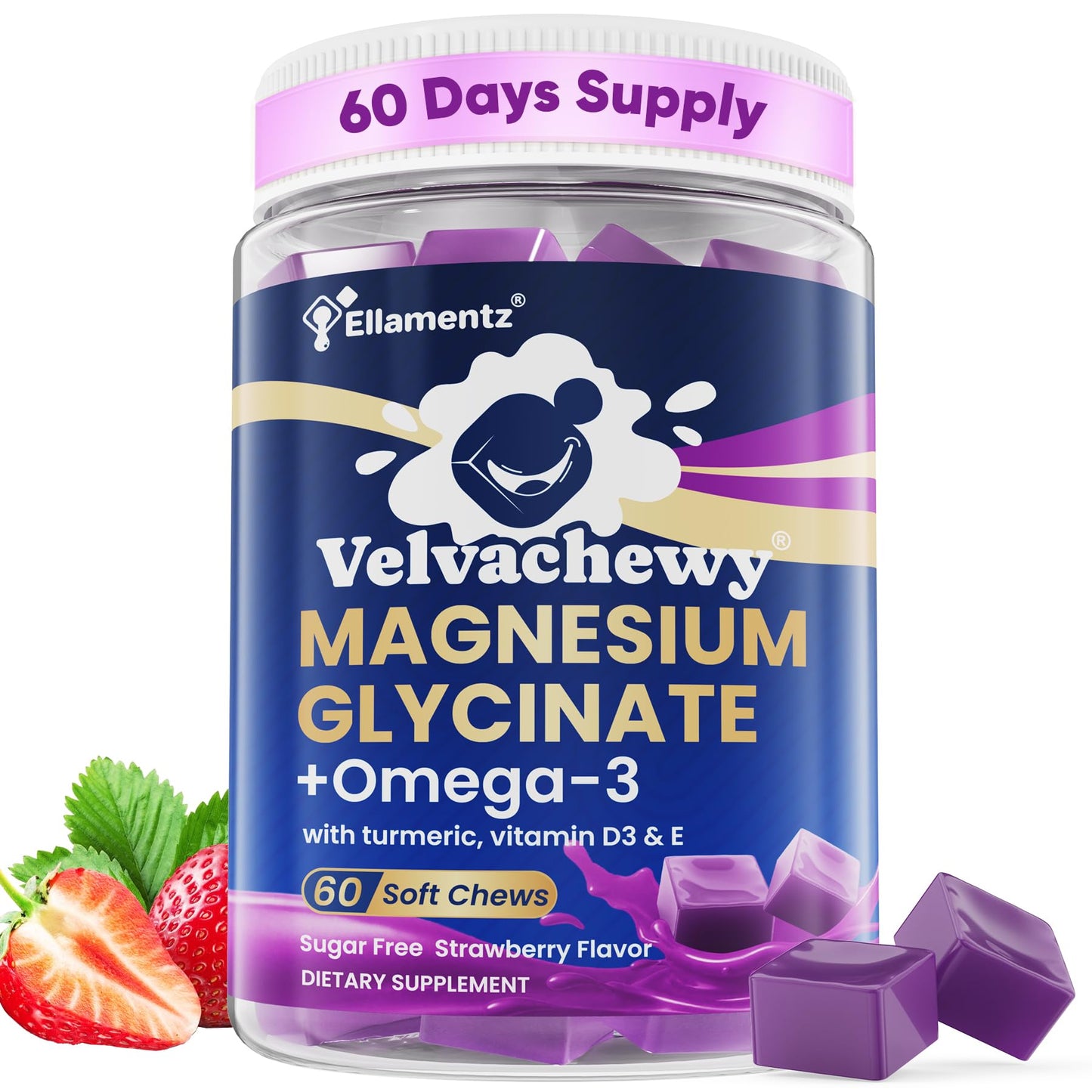 Magnesium Glycinate Gummies 500mg - Magnesium with Omega-3, Turmeric, Vitamin D3 & E | Magnesium Glycinate Soft Chews for Adults | for Sleep, Muscle & Brain | 60 Counts - dailyvitalstore