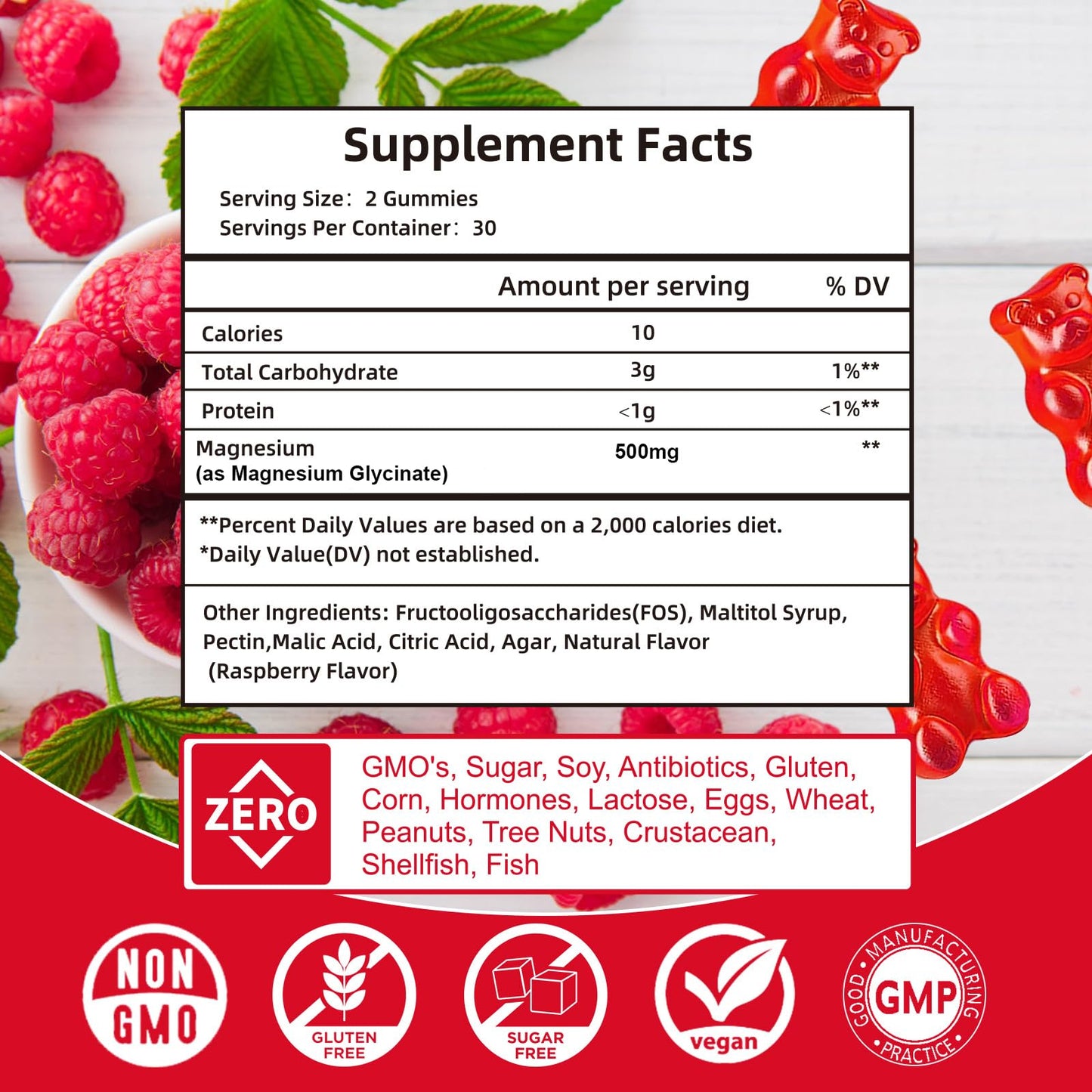 Magnesium Glycinate Gummies 500mg | Relaxation Calm Magnesium Gummies | Sugar-Free | Non-GMO | Gluten-Free | Vegan-Friendly for Adults & Kids (60 Raspberry Gummies) - dailyvitalstore