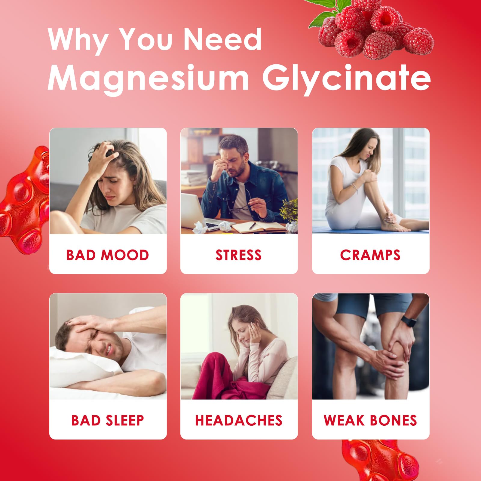 Magnesium Glycinate Gummies 500mg | Relaxation Calm Magnesium Gummies | Sugar-Free | Non-GMO | Gluten-Free | Vegan-Friendly for Adults & Kids (60 Raspberry Gummies) - dailyvitalstore