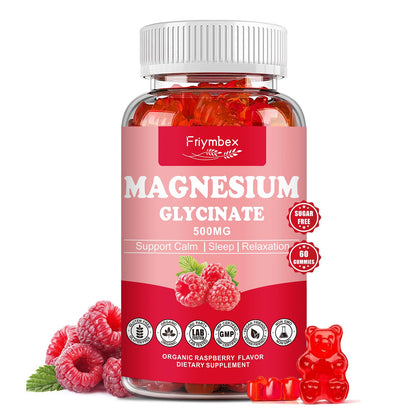 Magnesium Glycinate Gummies 500mg | Relaxation Calm Magnesium Gummies | Sugar-Free | Non-GMO | Gluten-Free | Vegan-Friendly for Adults & Kids (60 Raspberry Gummies) - dailyvitalstore