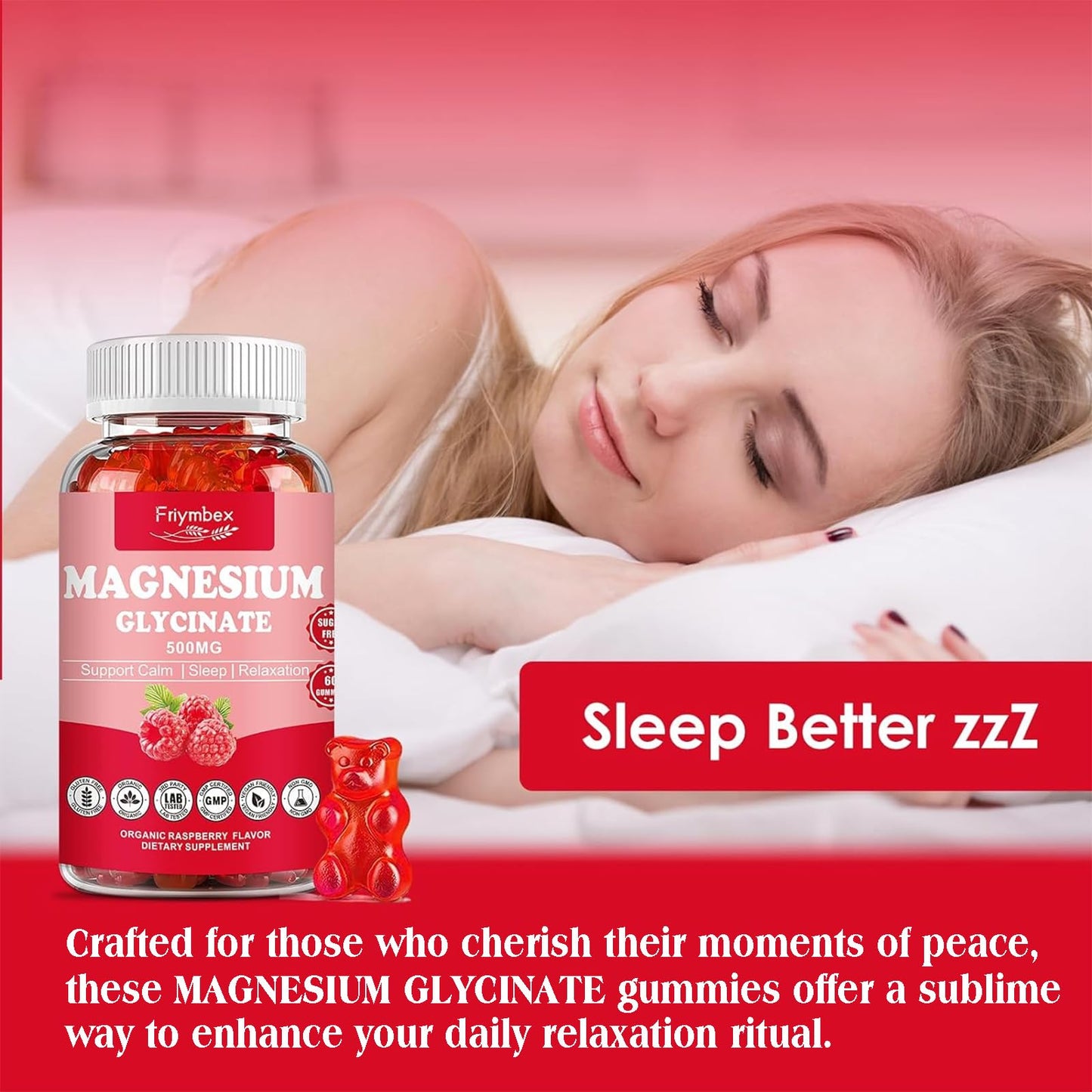 Magnesium Glycinate Gummies 500mg | Relaxation Calm Magnesium Gummies | Sugar-Free | Non-GMO | Gluten-Free | Vegan-Friendly for Adults & Kids (60 Raspberry Gummies) - dailyvitalstore