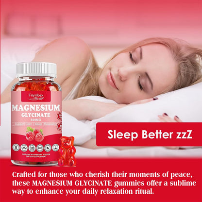 Magnesium Glycinate Gummies 500mg | Relaxation Calm Magnesium Gummies | Sugar-Free | Non-GMO | Gluten-Free | Vegan-Friendly for Adults & Kids (60 Raspberry Gummies) - dailyvitalstore