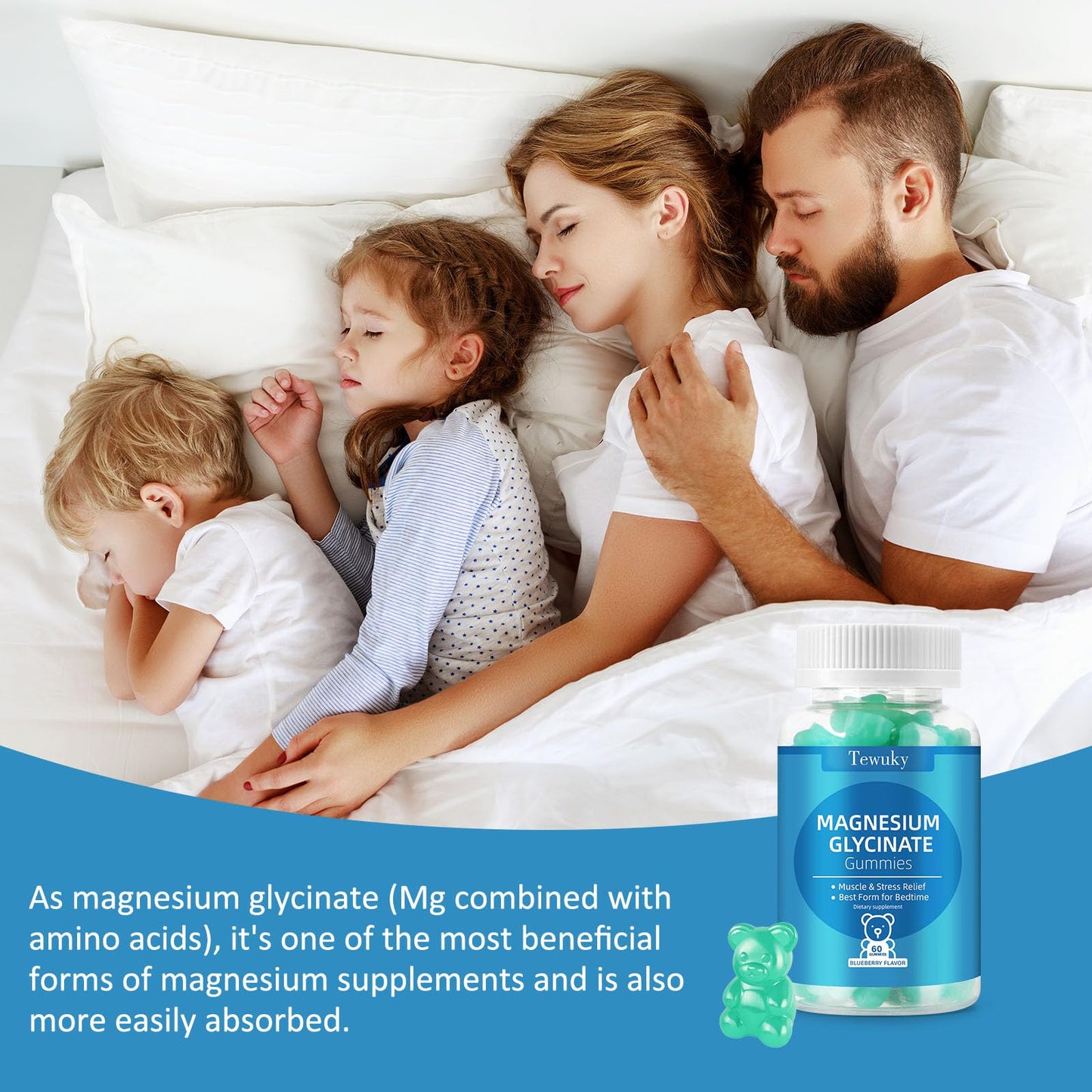 Magnesium Glycinate Gummies 500mg, Sugar-Free for Adults & Kids, Magnesium Gummies for Sleep, Stress & Muscle Relief, Supports Bone & Nerve Health, Vegan, Pectin-Based, 60 Count, Blueberry Flavor - dailyvitalstore