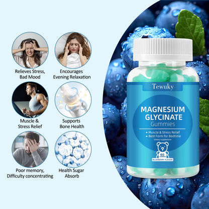 Magnesium Glycinate Gummies 500mg, Sugar-Free for Adults & Kids, Magnesium Gummies for Sleep, Stress & Muscle Relief, Supports Bone & Nerve Health, Vegan, Pectin-Based, 60 Count, Blueberry Flavor - dailyvitalstore